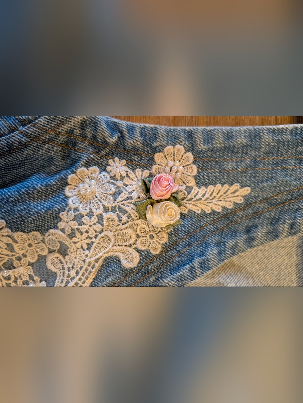KAREN KANE Vintage Romantic Laced Beaded Embroidered Denim Vest Size 12 - Picture 7 of 10